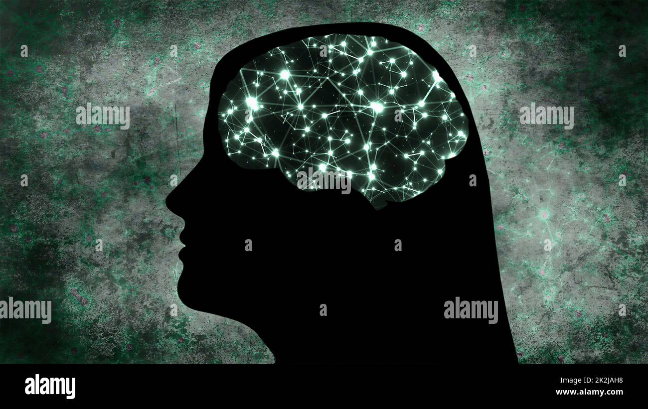 Portrait of Woman silhouette with Brain Connections Of Neurons Stock Photo