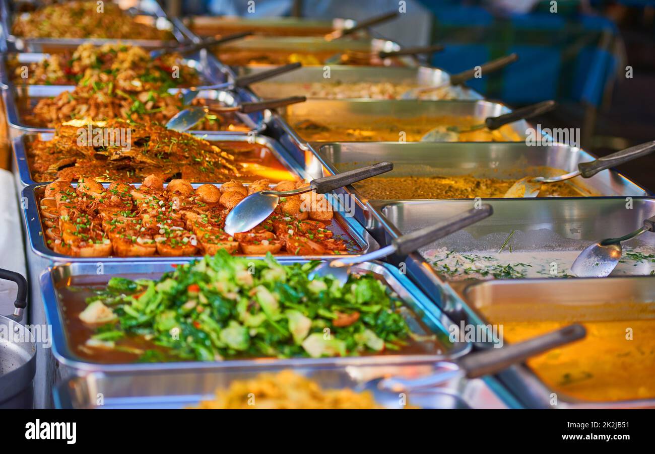 Flavor and spice galour. Shot of delicious food on display at a Thai street stall. Stock Photo
