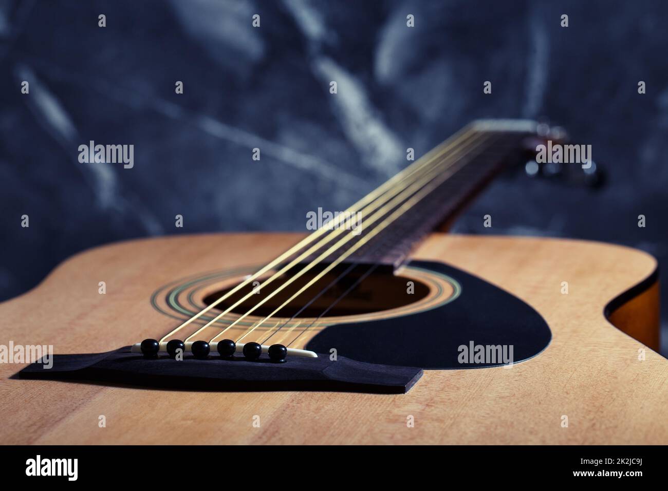Six stringed acoustic guitar Stock Photo