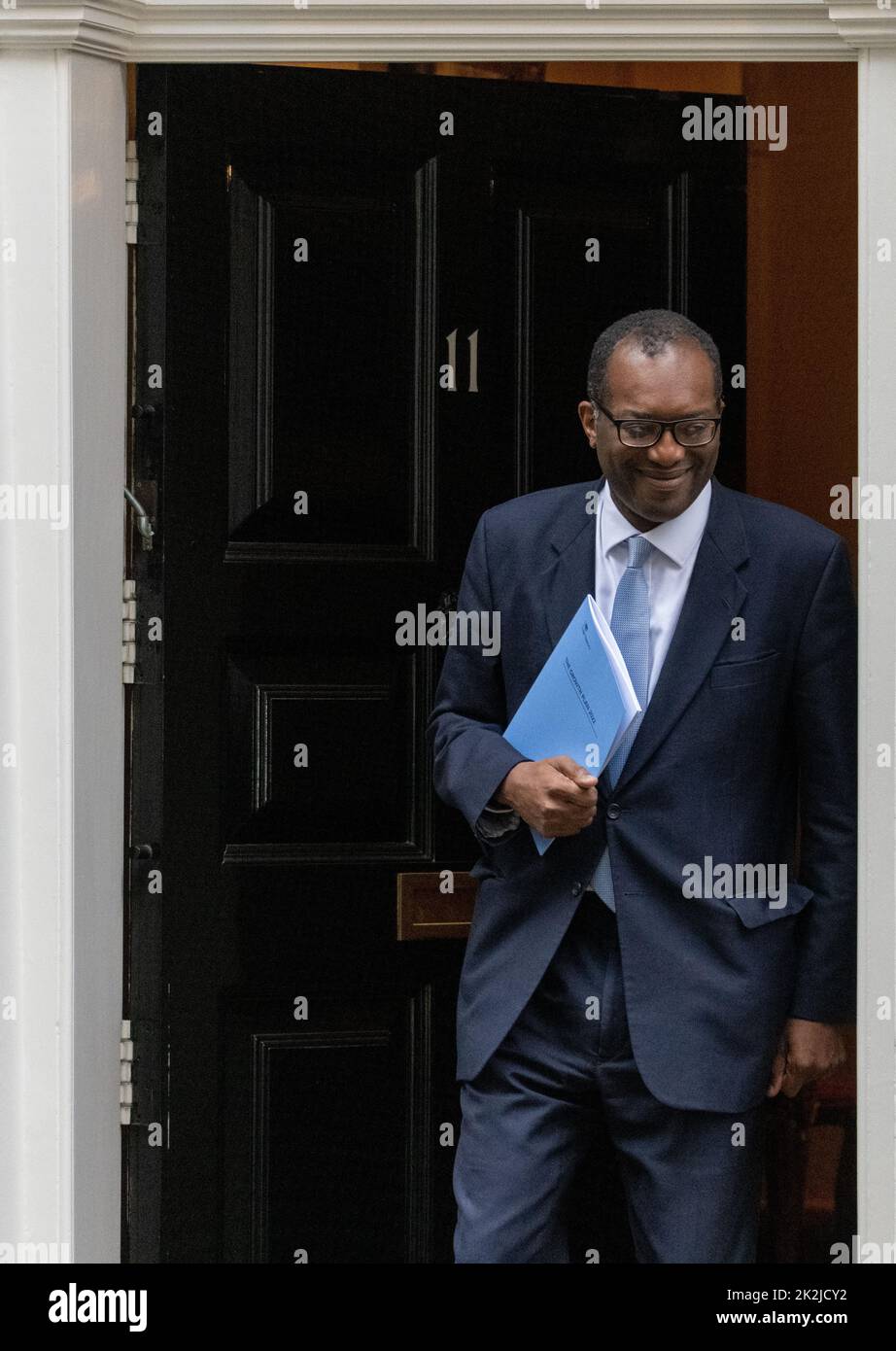 London, UK. 23rd Sep, 2022. Kwasi Kwarteng, Chancellor of the Exchequer, leaves no. 11 Downing Street to present his financial statement, 'mini budget' Credit: Ian Davidson/Alamy Live News Stock Photo