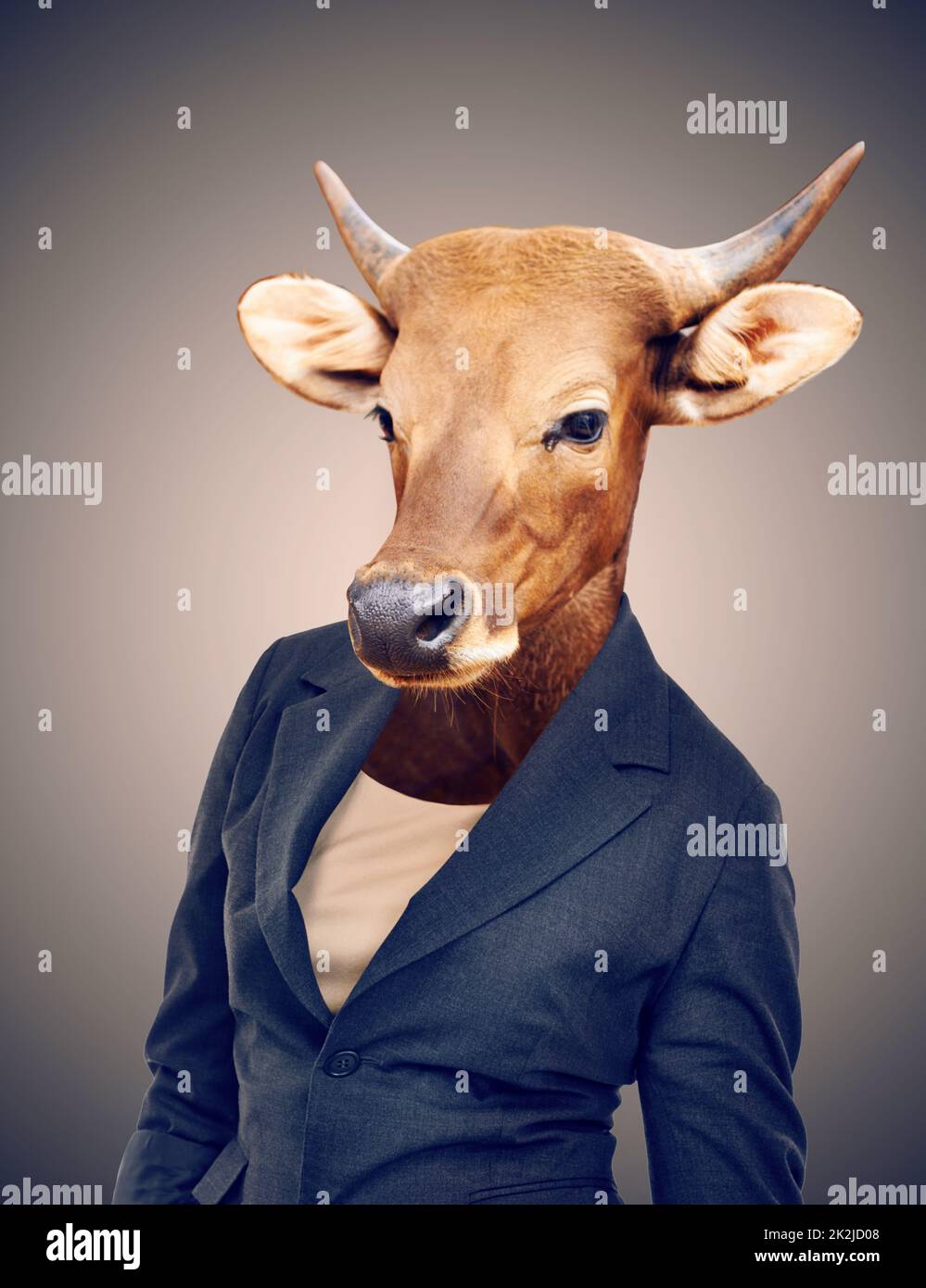 Welcome to the corporate jungle. Conceptual image of animal heads on business people. Stock Photo