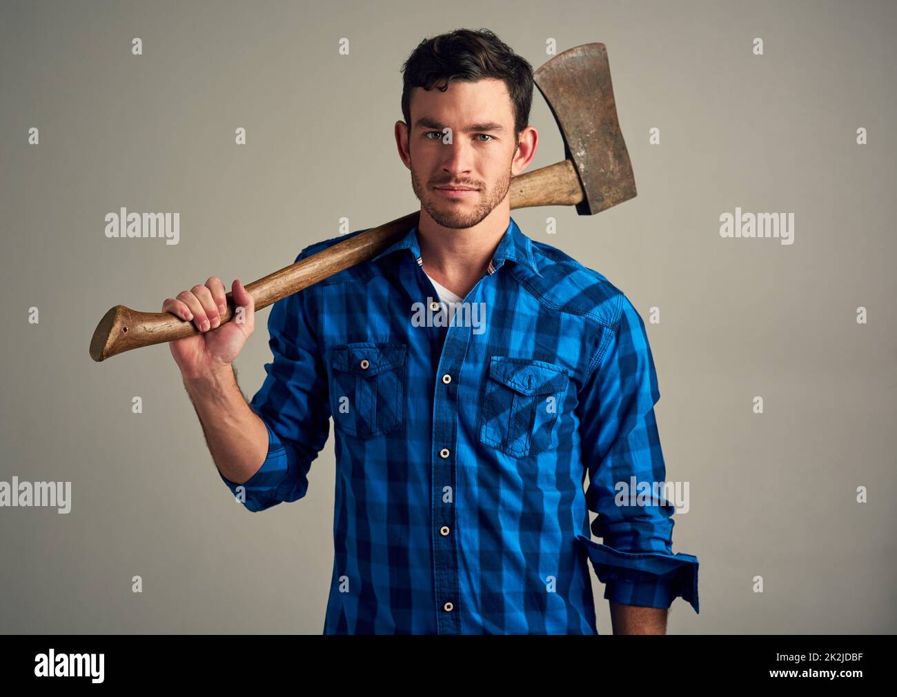 Download Goofy Man Expressing Surprise while Holding an Axe