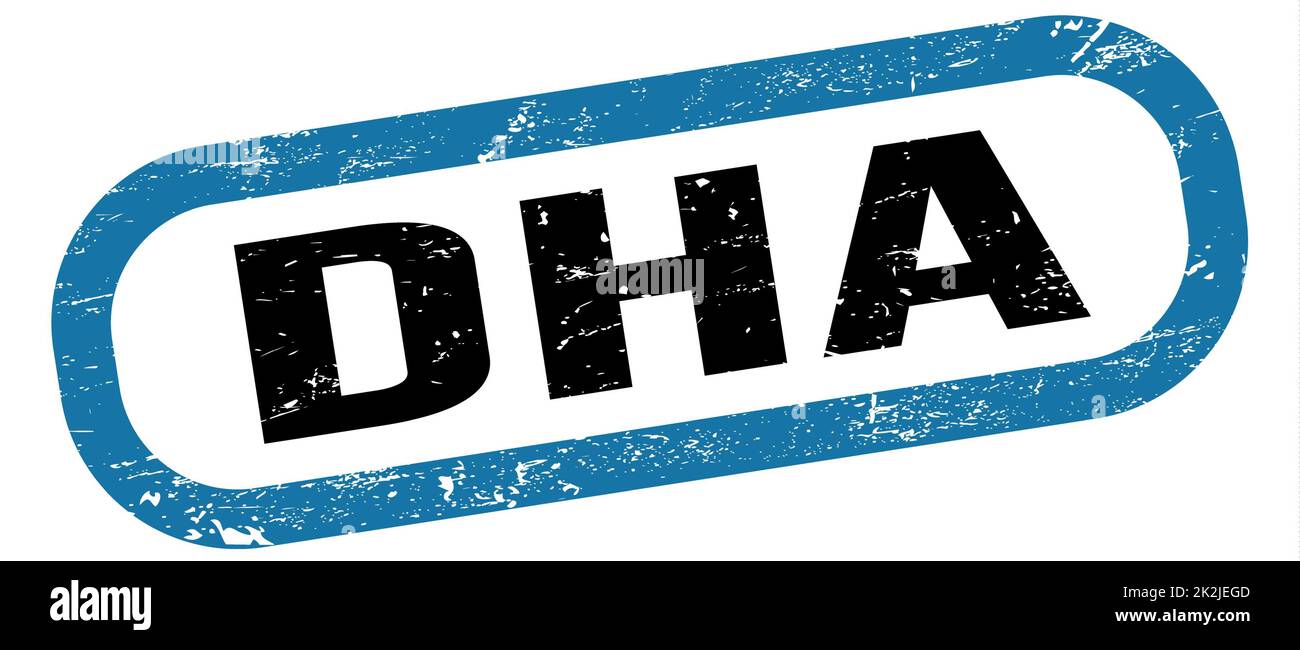 DHA, text on blueblack rectangle stamp sign Stock Photo Alamy