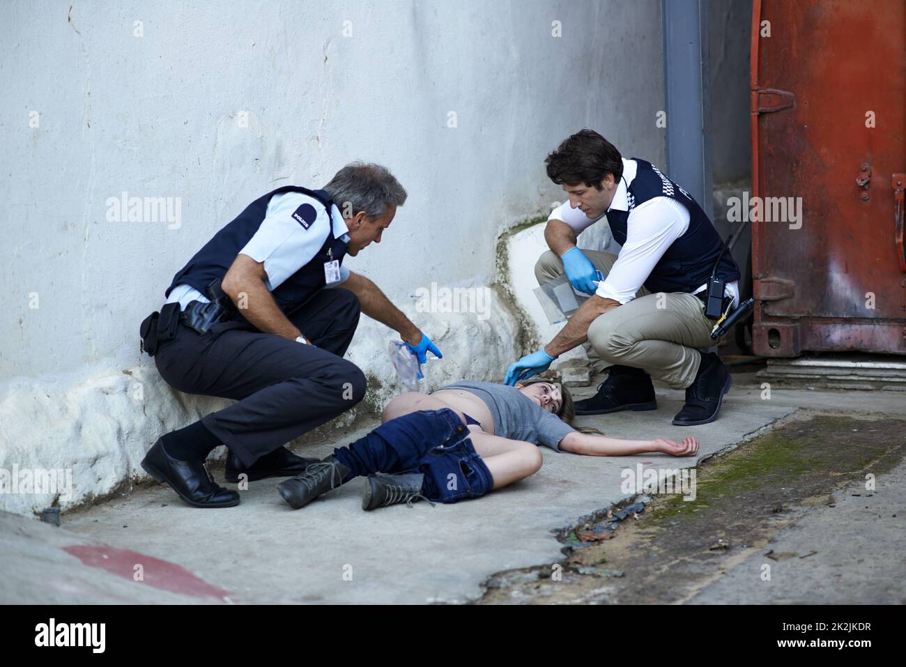 Analyzing the crime scene. Shot of a crime scene investigation in progress. Stock Photo