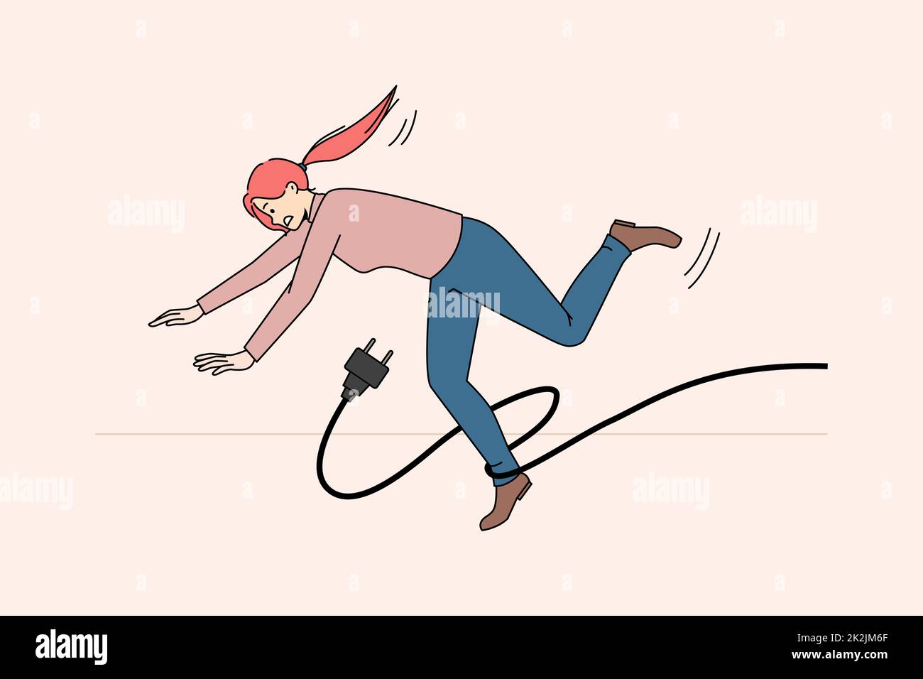 clumsy-woman-fall-stumble-with-power-cable-stock-photo-alamy