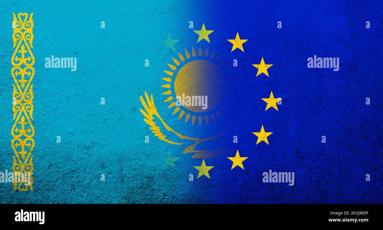 Flag of the European Union with Kazakhstan National flag. Grunge
