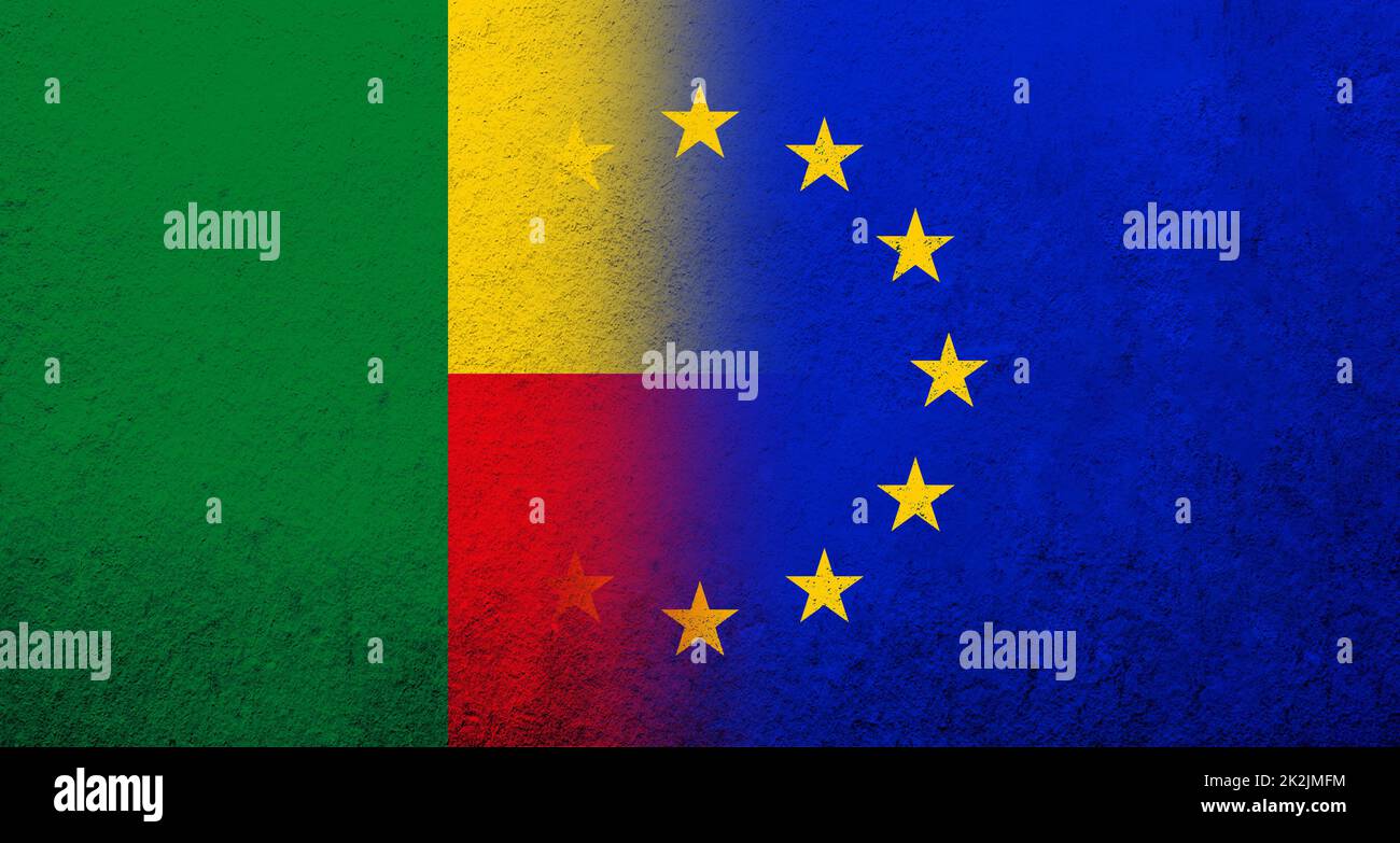 Flag of the European Union with Republic of Benin National flag. Grunge background Stock Photo