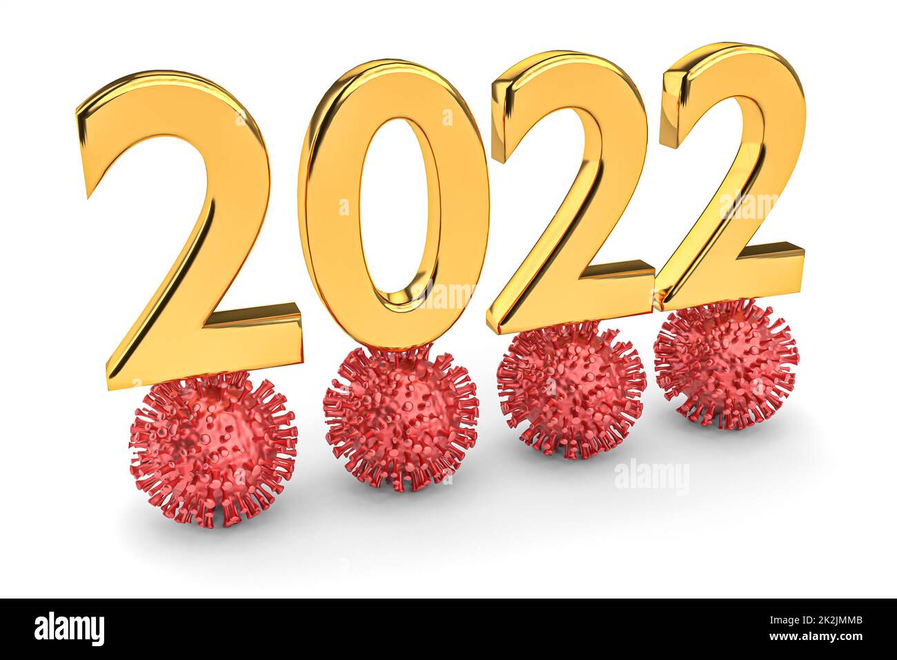 2022 is the year of the coronavirus. Digit 2022 with viruses. 3d rendering Stock Photo