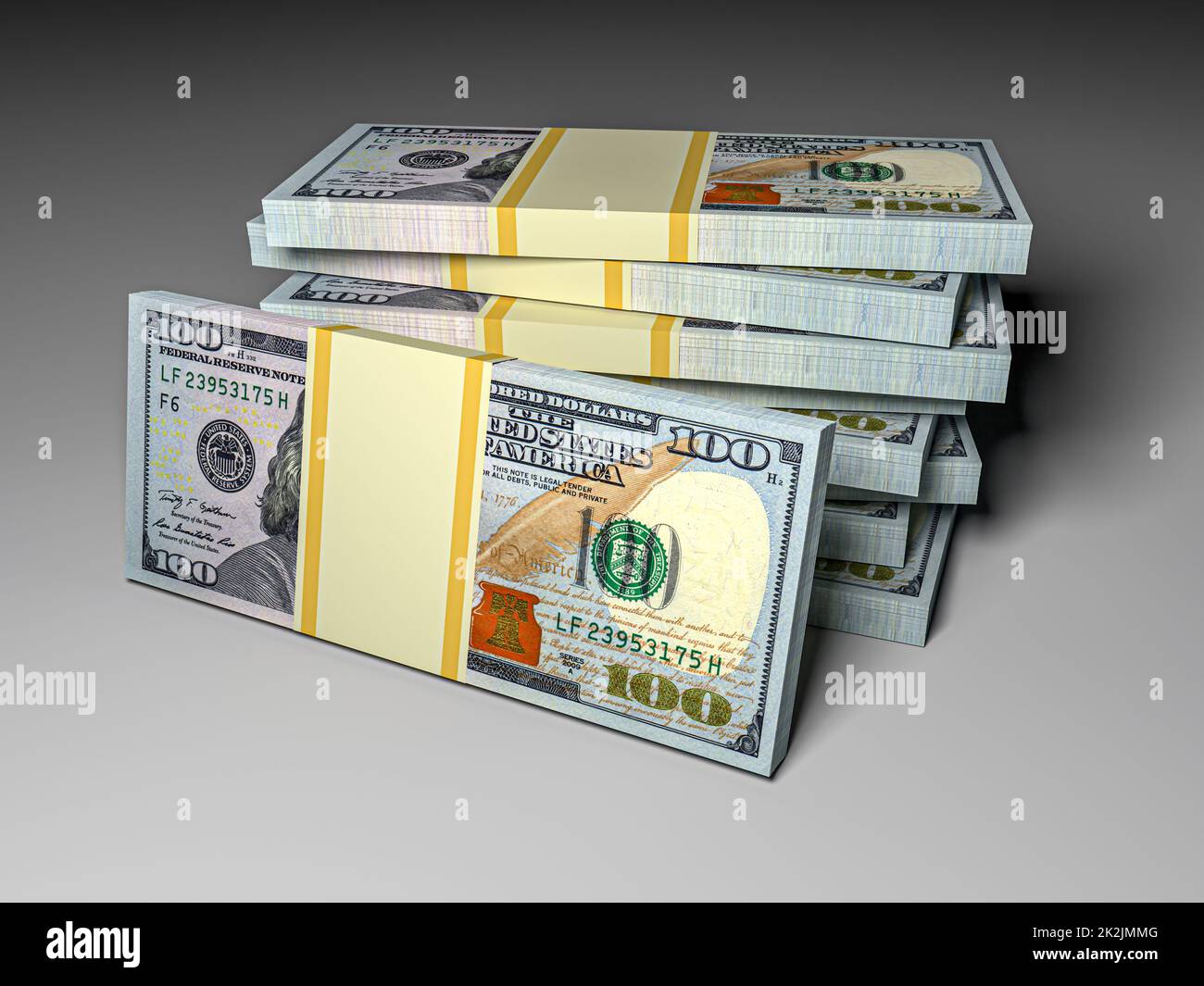 Big money stacks from dollars. Dollar finance conceptual. 3d rendering Stock Photo