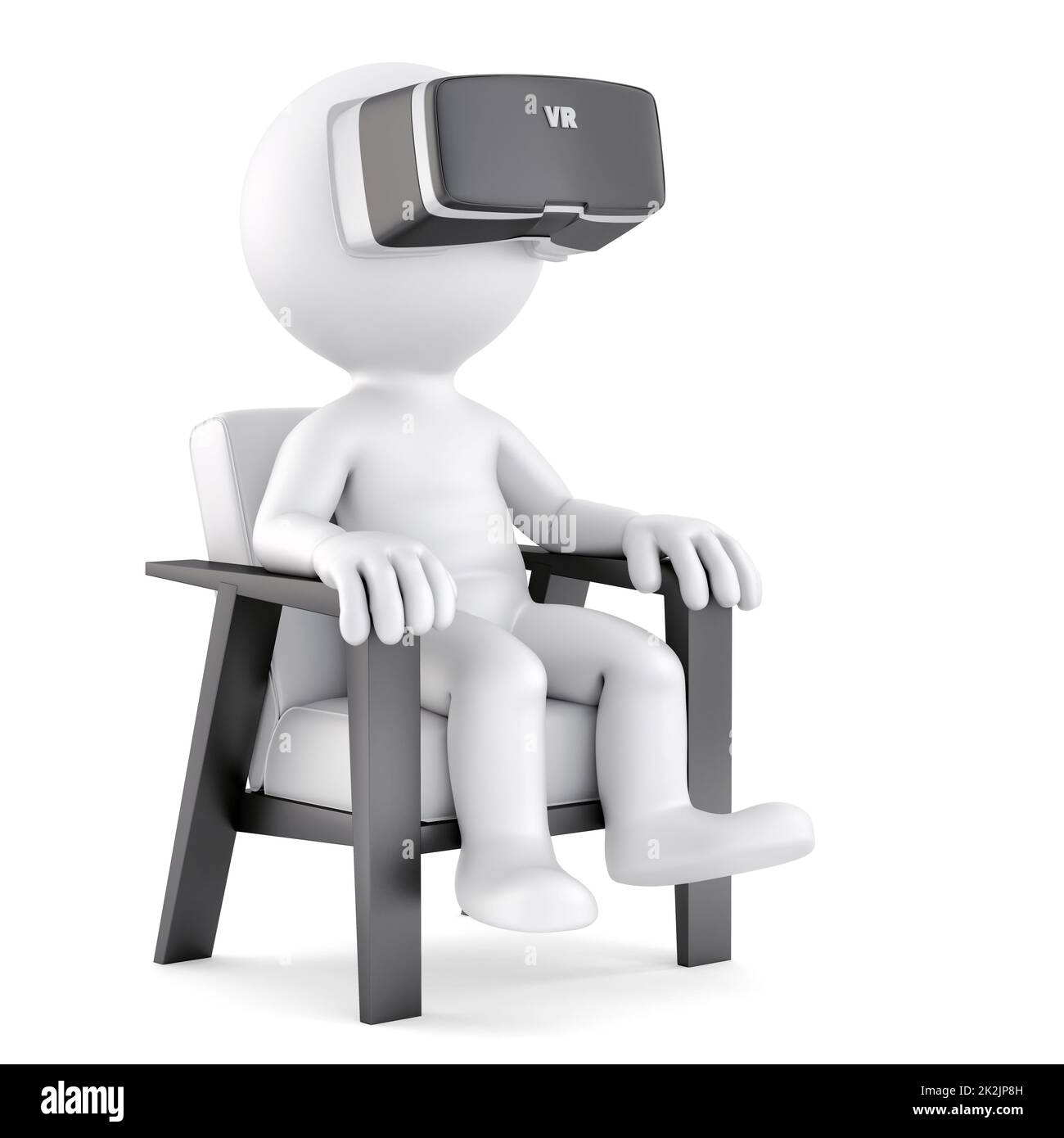 Man sitting on chair while using VR glasses. 3D illustration. Isolated Stock Photo