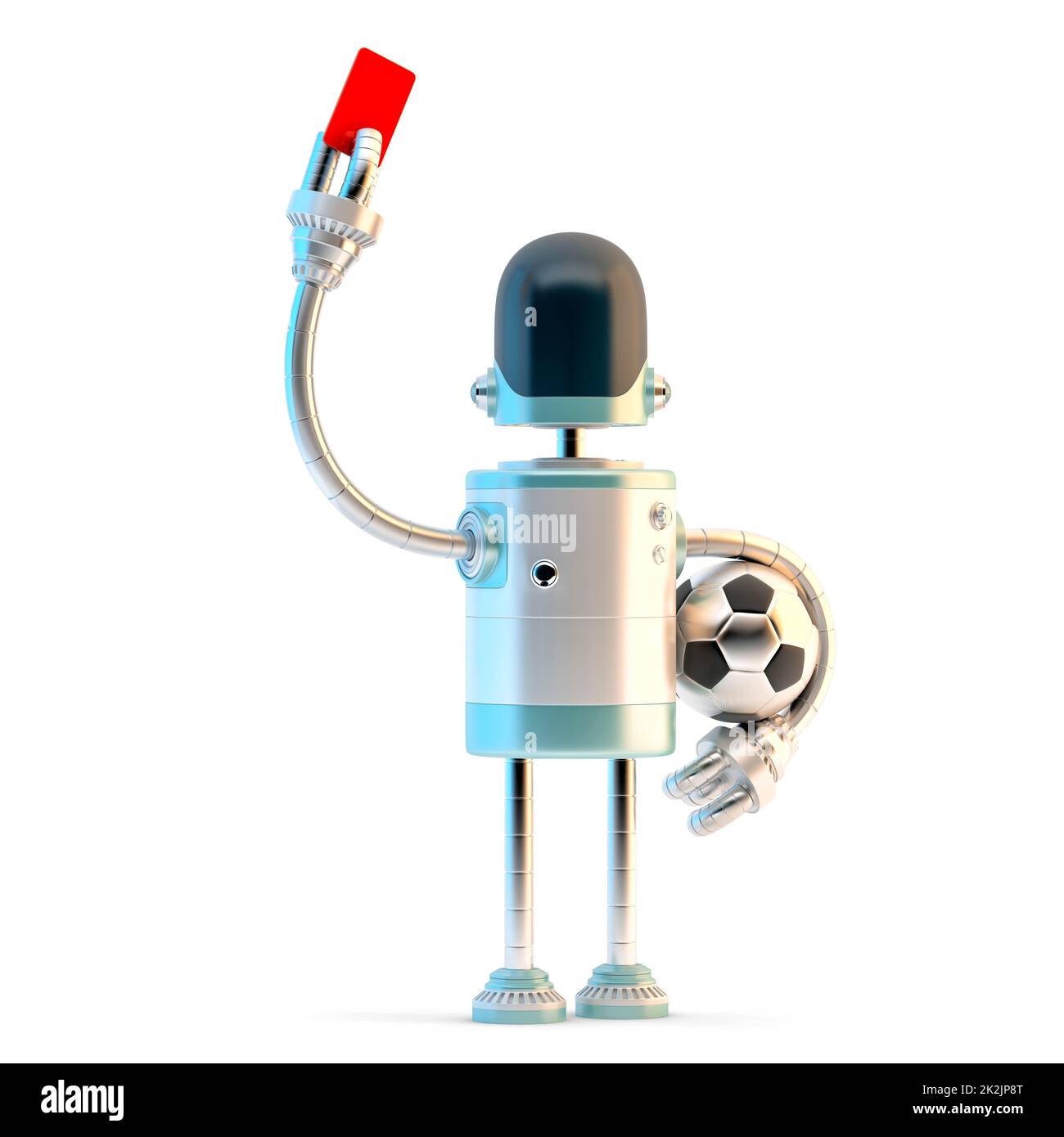 Robot Referee showing the red card. 3D illustration. Isolated Stock Photo
