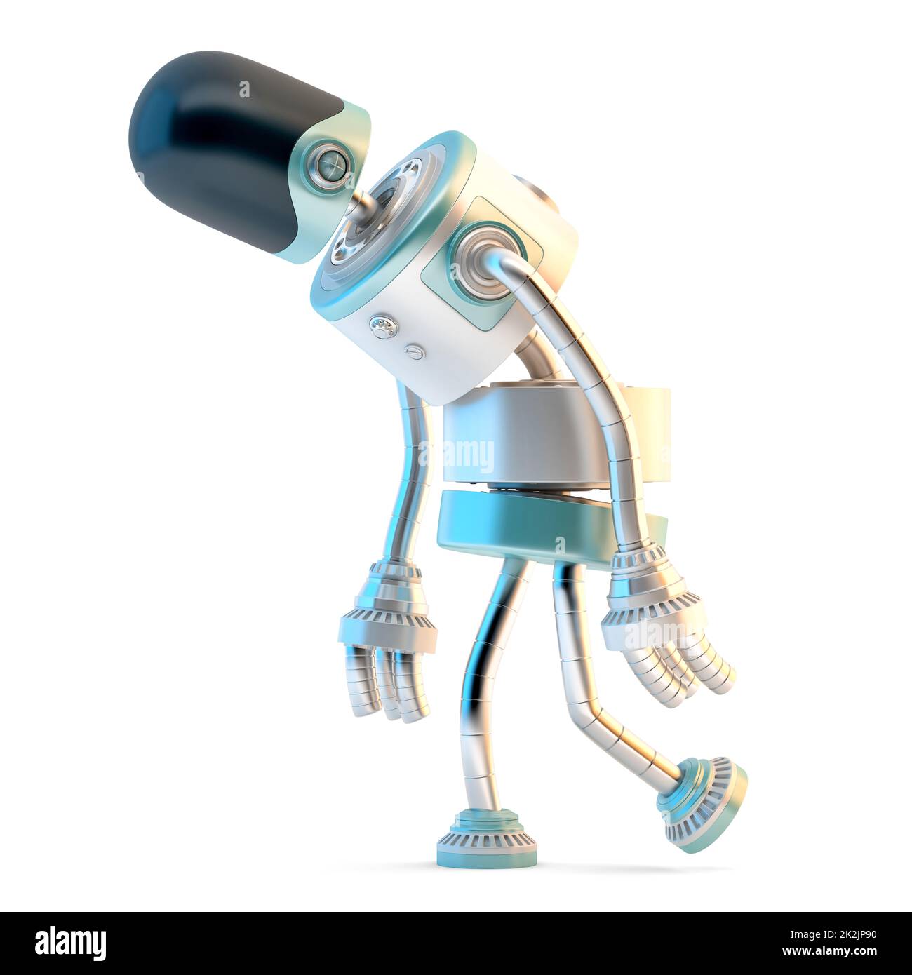Sad walking robot. 3D illustration. Isolated Stock Photo