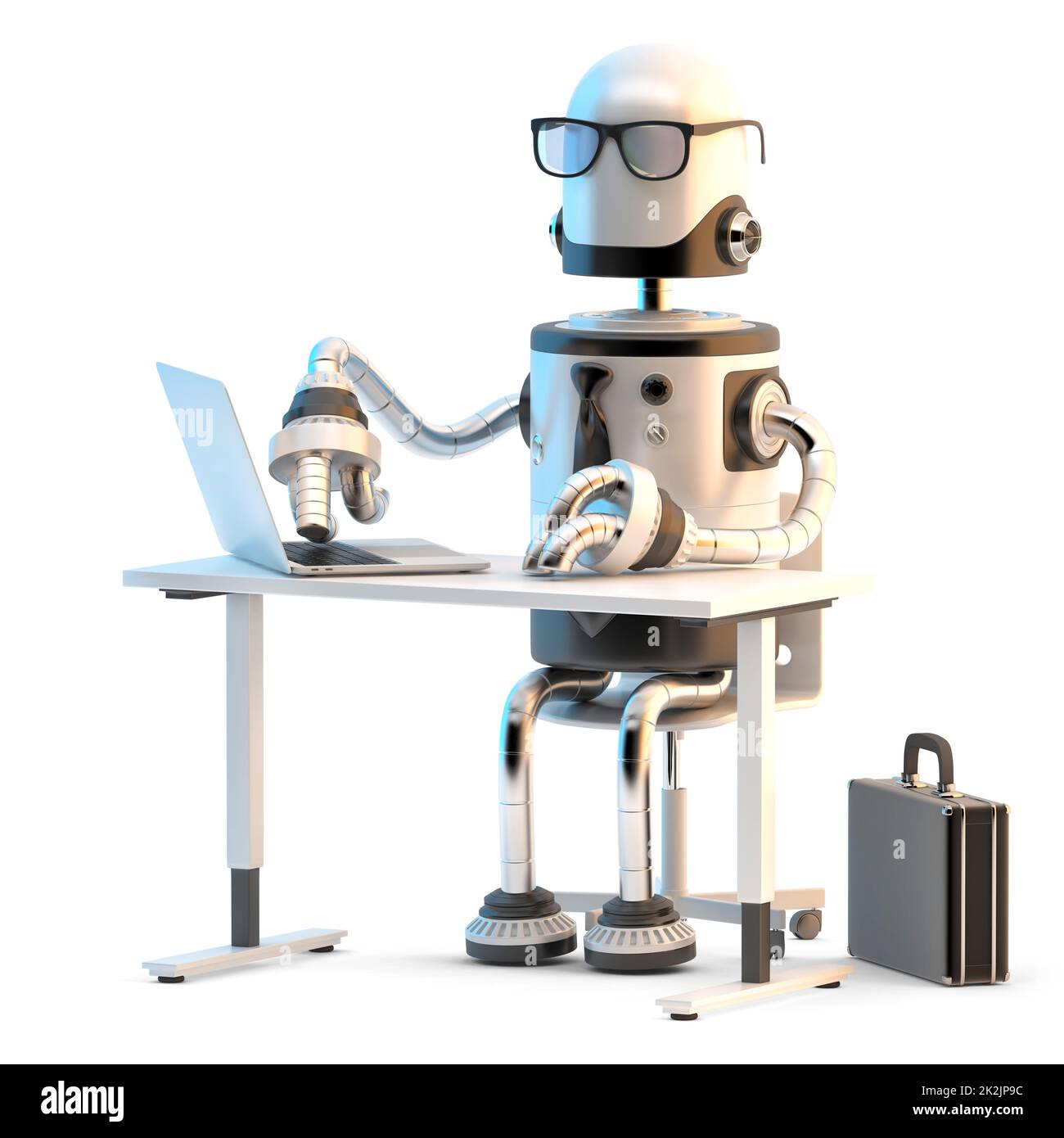 Robots working in the office. 3D illustration. Isolated Stock Photo