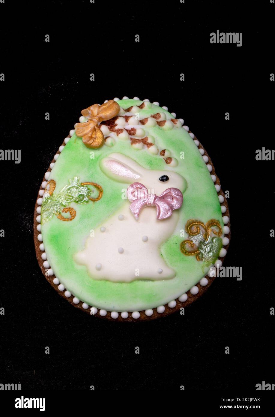 Easter decoration with a white rabbit motif Stock Photo