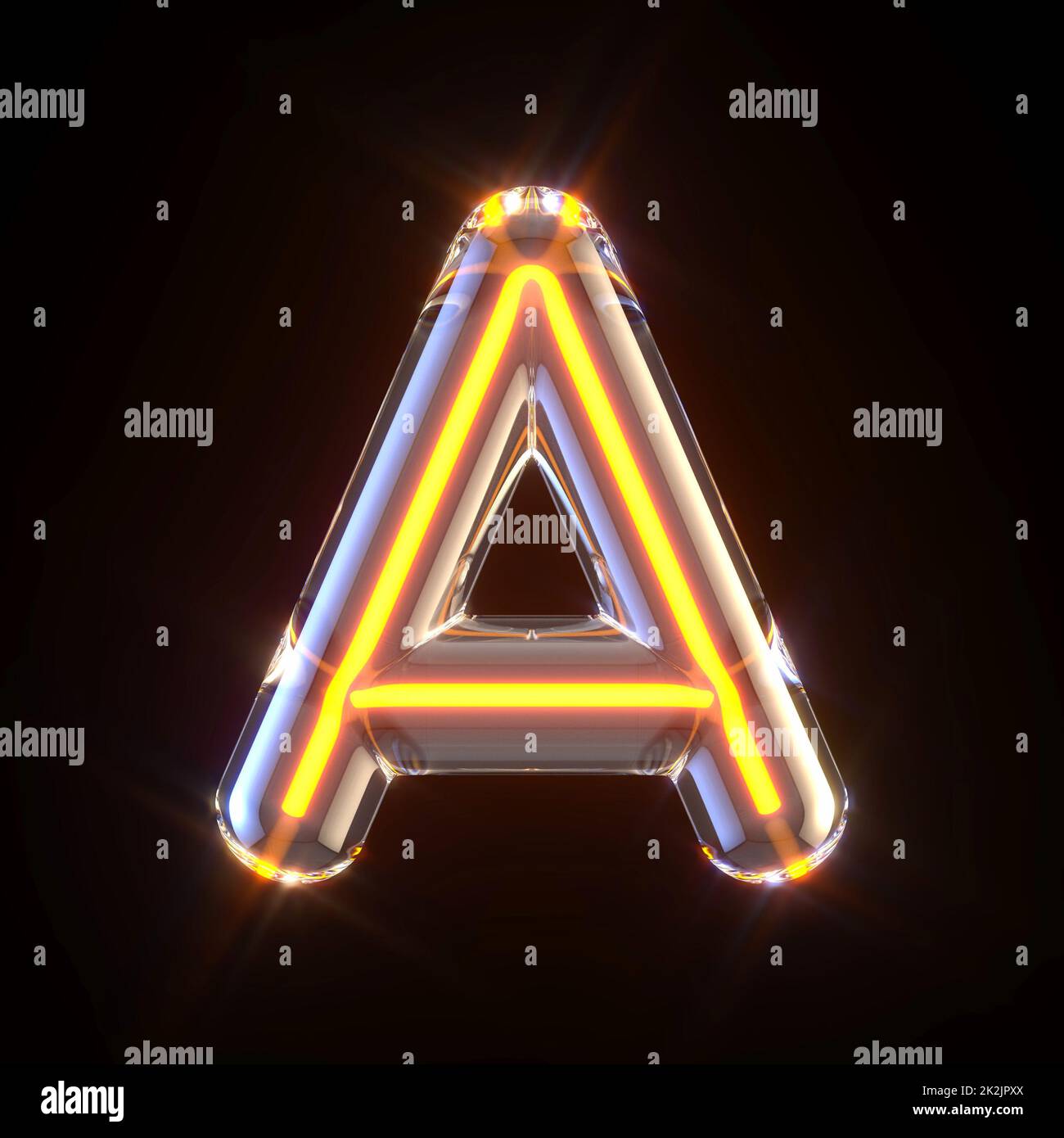 Glowing glass tube font Letter A 3D Stock Photo