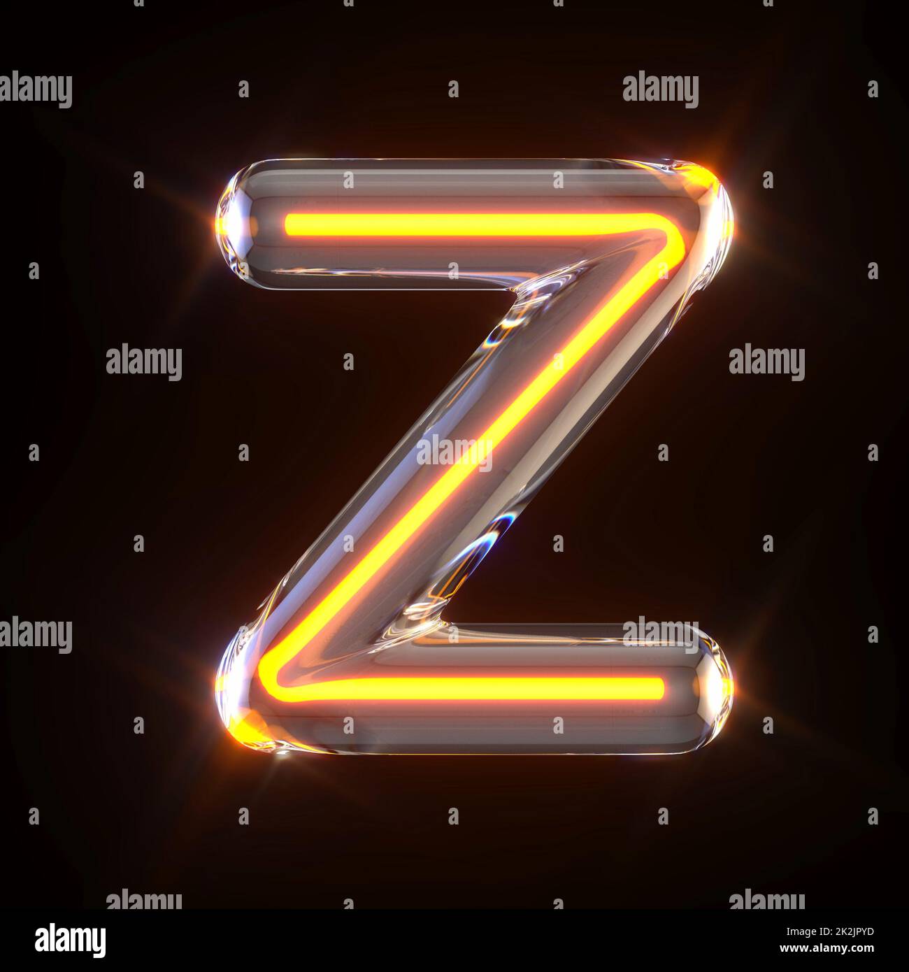 Glowing glass tube font Letter Z 3D Stock Photo