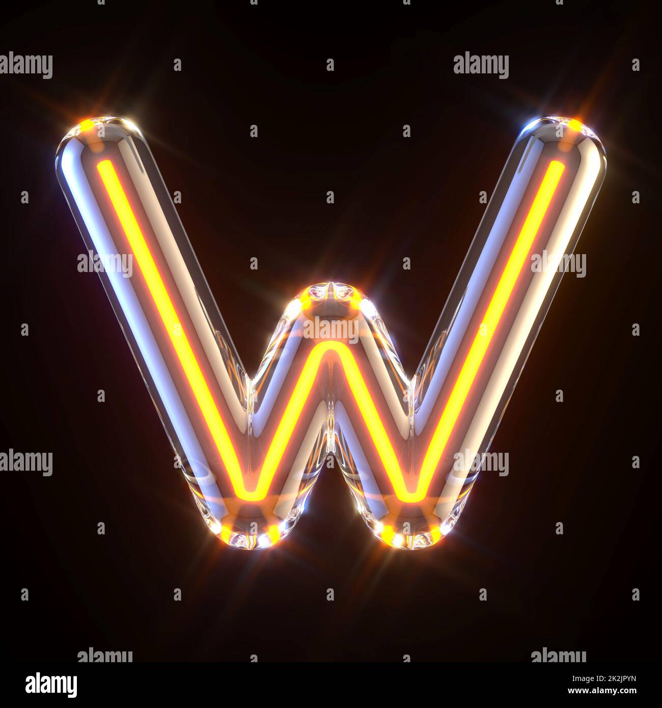 Glowing glass tube font Letter W 3D Stock Photo
