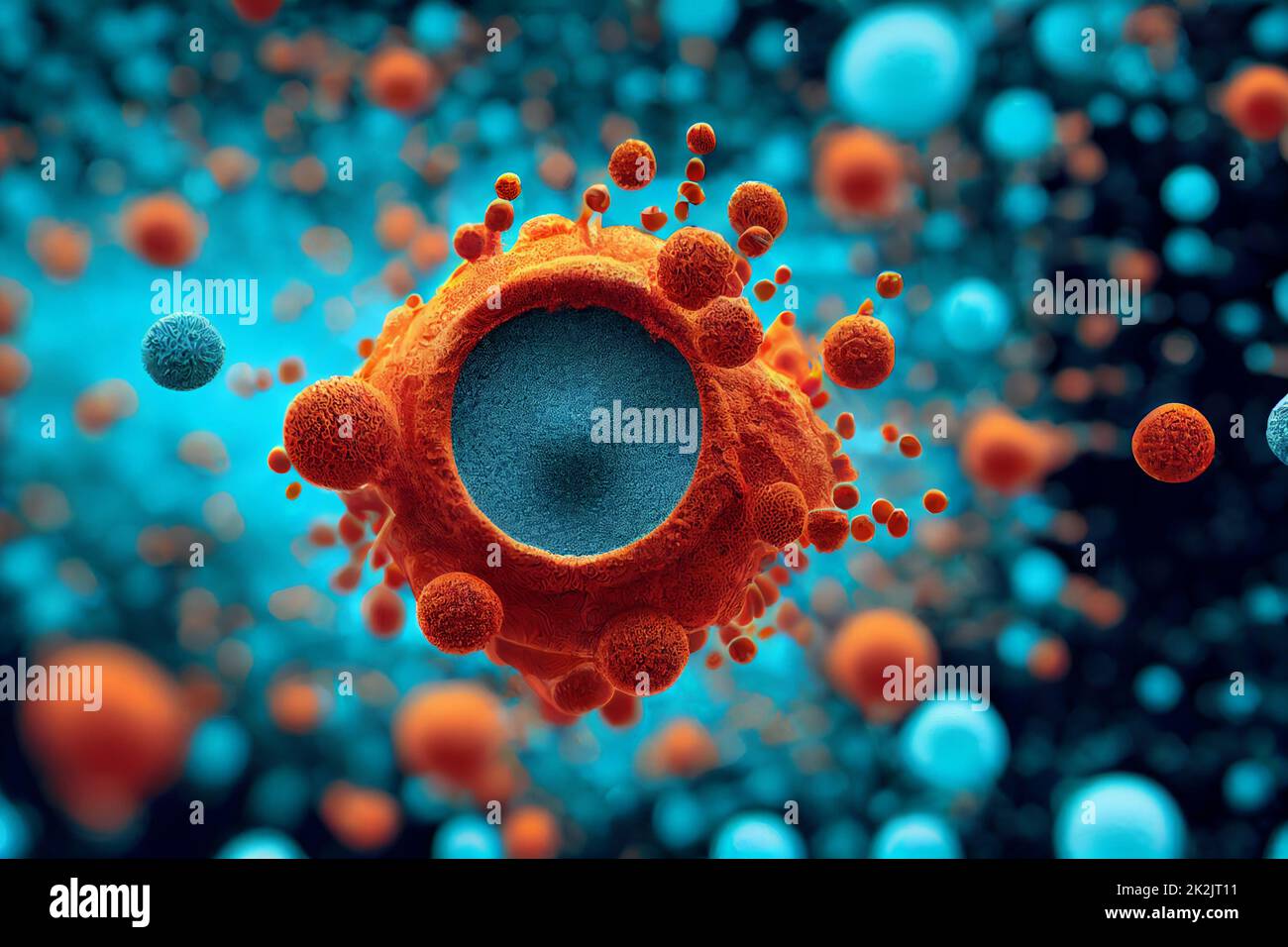 Colorful virus with surface receptors and spikes, covid-19 like virus, coronavirus type of resembling sars-cov-2, general virus concept 3d rendering Stock Photo
