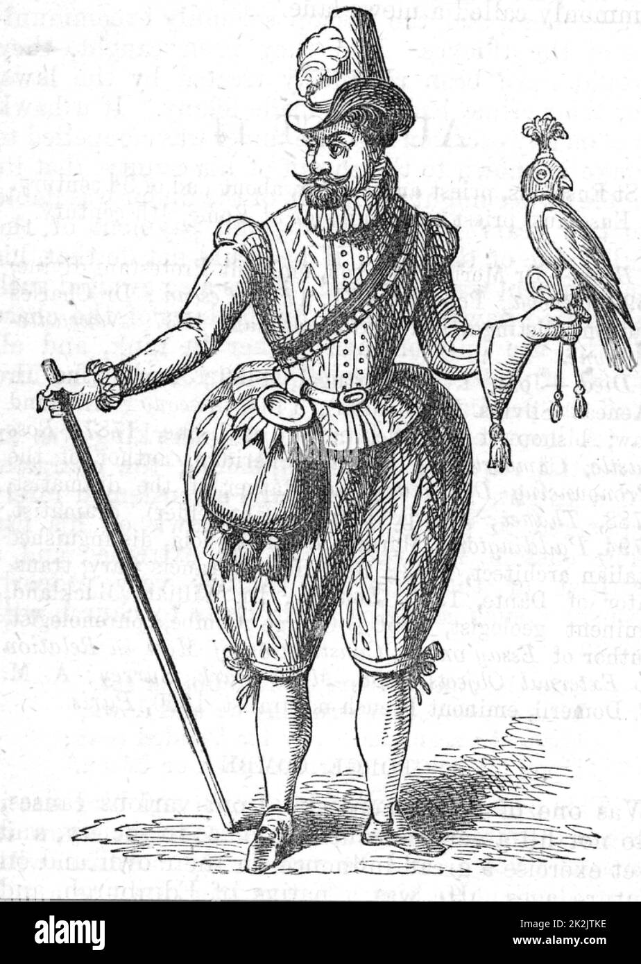 James I of England, VI of Scotland (1566-1625), in hawking costume. 19th century woodcut based on a contemporary image. Stock Photo