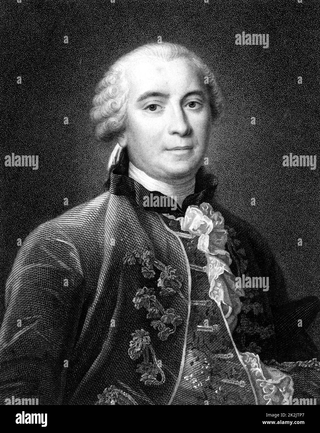 Georges-Louis Leclerc, Comte de Buffon (1707-88) French naturalist; author of 44 volume 'Histoire Naturelle' 1749-67. Stipple engraving after portrait of Henri Drouais painted 1761. From 'The Gallery of Portraits' by Charles Knight (London, 1833). Stock Photo