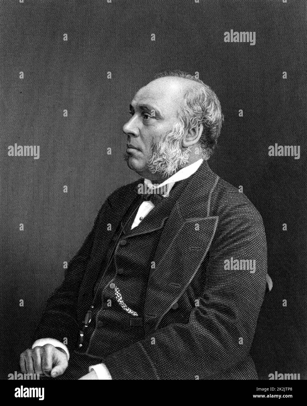 William Henry Smith, English businessman and politician. He joined his father's newsagent business in 1846 and introduced the selling of books and newspapers at railway stations. Elected Conservative Member of Parliament for Westminster in 1868. In 1877 he was appointed First Lord of the Admiralty. Engraving c1885. Stock Photo