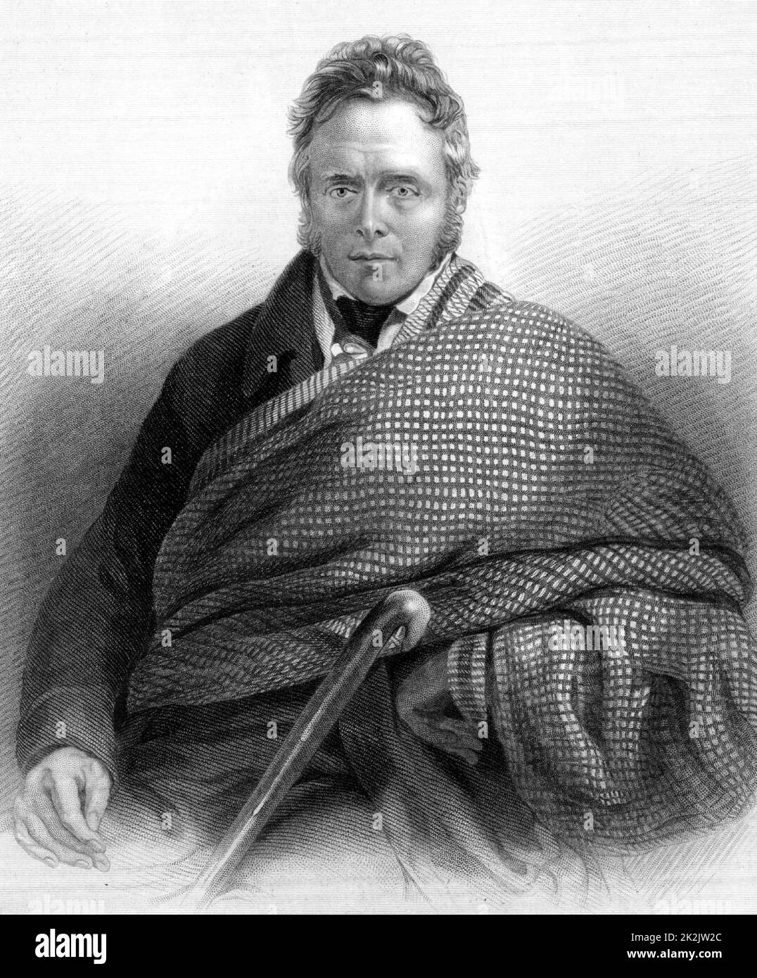 James Hogg, The Ettrick Shepherd (1770-1835) Scottish shepherd, poet and writer. His most important prose work is a novel 'The Private Memoirs and Confessions of a Justified Sinner', 1824.Engraving from 'A Biographical Dictionary of Eminent Scotsmen' by Thomas Thomson (1870). Stock Photo