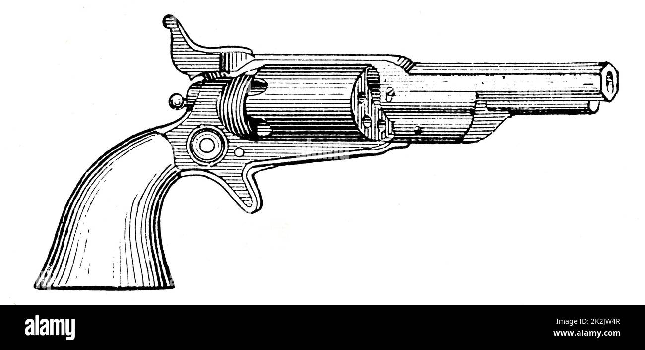 Colt revolver. From Edward H. Knight 'The Practical Dictionary of Mechanics', New York and London c.1878. Stock Photo