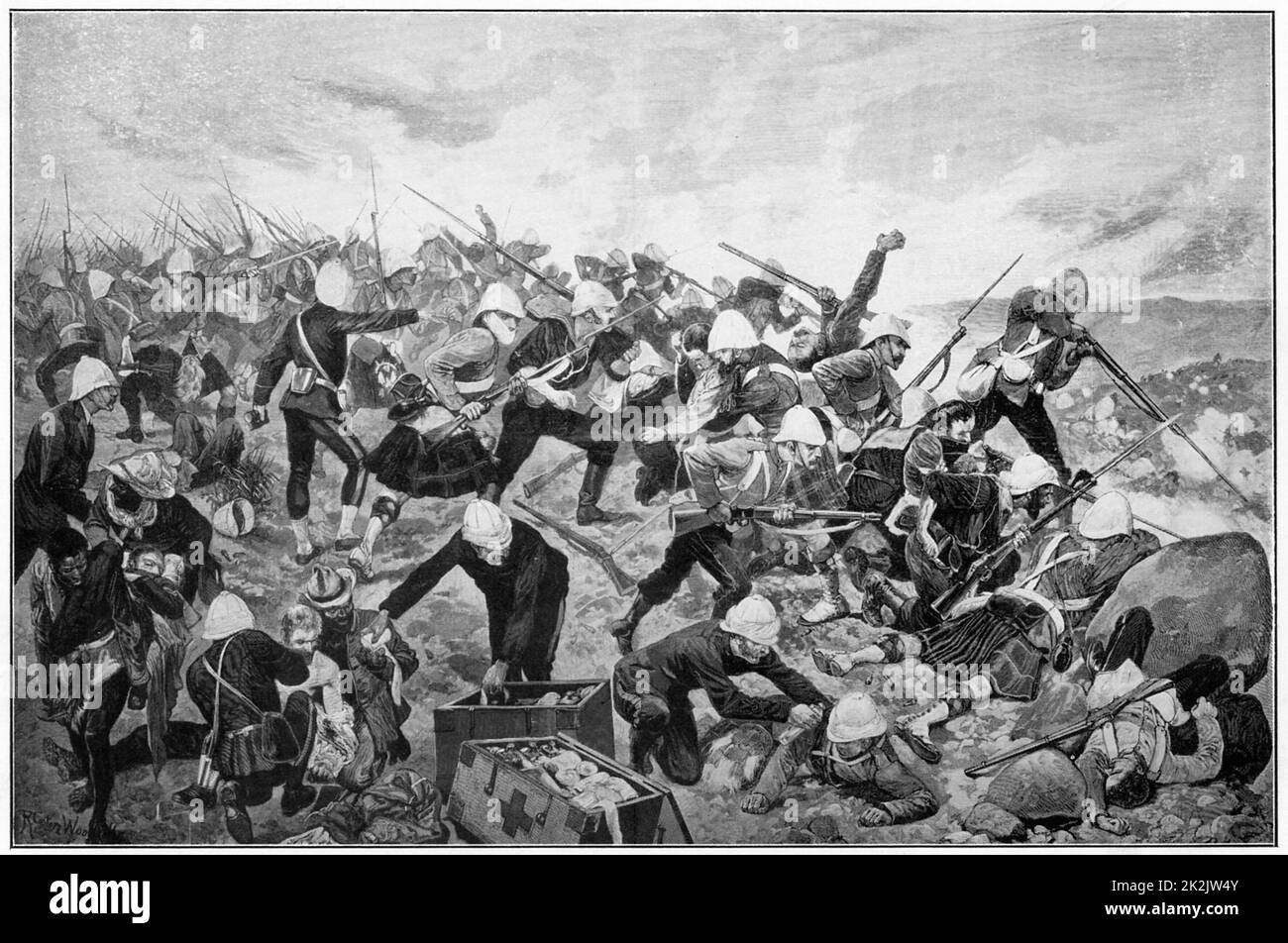 Battle of Majuba Hill, 27 February 1881, lst Boer War. British under General Colley, routed by the Boers. After drawing by R. Caton Woodville based on notes by eyewitnesses. Stock Photo