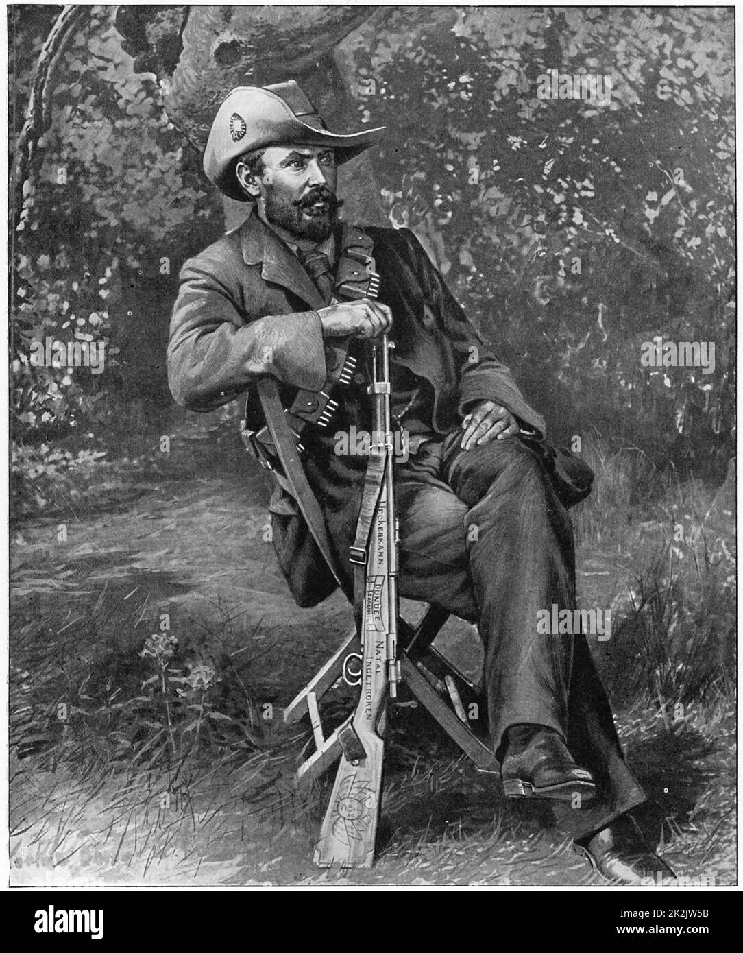 Louis Botha (1862-1919) South African soldier and statesman. Commander-in-chief of Boer forces from 1900 during 2nd Boer War (1899-1902). Botha with his decorated Mauser rifle Stock Photo