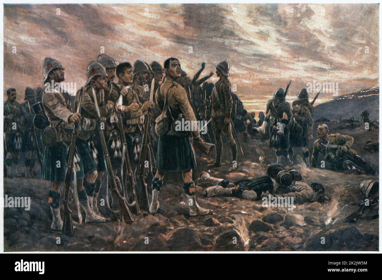 'All That Was Left of Them', the Black Watch after the Battle of Magersfontein. After the drawing by R. Caton Woodville. 2nd Boer War 1899-1902 Stock Photo