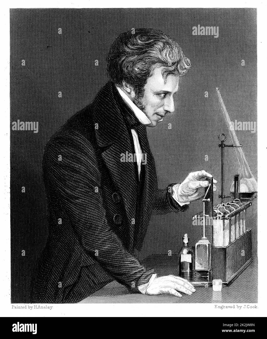 Michael Faraday (1791-1867) British chemist and physicist c1845. Engraving Stock Photo