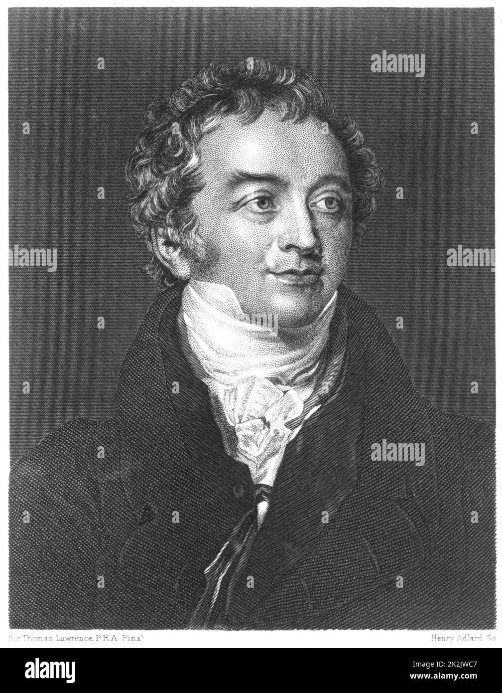 Thomas Young (1773-1829) English physicist and Egyptologist. Undulatory (wave) theory of light. Deciphering of Rosetta Stone. Engraving after portrait by Lawrence. Stock Photo