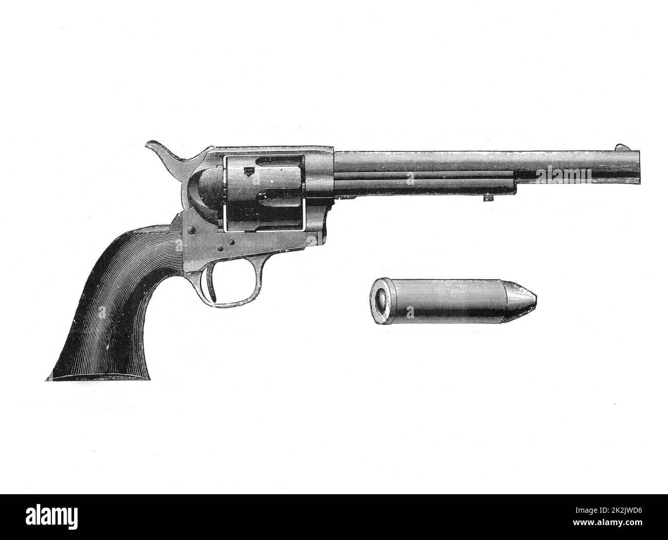 Colt 'Frontier' revolver. Also known as the Colt 'Peacemaker'. After Mexican War of 1846-48, was adopted by the US Army. Engraving, c. 1890 Stock Photo