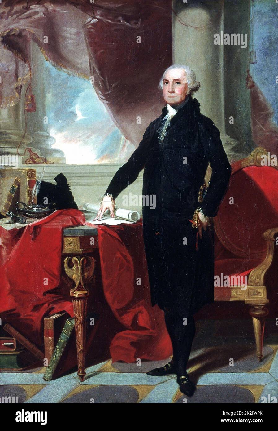 George Washington (1732-99) c1796, lst president of the America.  Portrait after Gilbert Stuart. Oil on canvas, 1797 (71,1 x 49,5 cm) National Portrait Gallery, London Stock Photo
