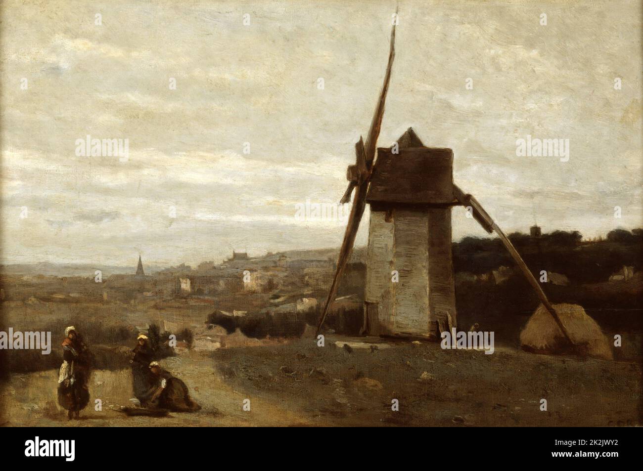 Jean-Baptiste Camille Corot French school Windmill at Etretat 19th century Oil on wood Private collection Stock Photo