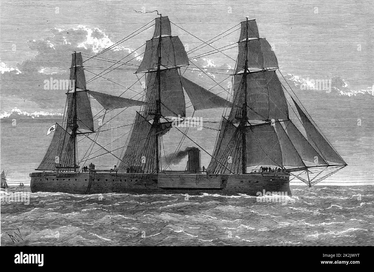 Steam ship 'Deutschland' which was wrecked on the sandbank off the Thames Estuary known as the Kentish Knock during a storm on the night of 6th to 7th December 1875. Among those on board who were lost were five Franciscan nuns, refugees from Germany's anti-Catholic Falk Laws. The English Jesuit poet Gerard commemorated the event in his poem "The Wreck of the Deutschland" (1876). Transport. Shipping. Shipwreck. Religion. Chirstian. Roman Catholic. Religious persecution. Literature. English. Poetry. Stock Photo