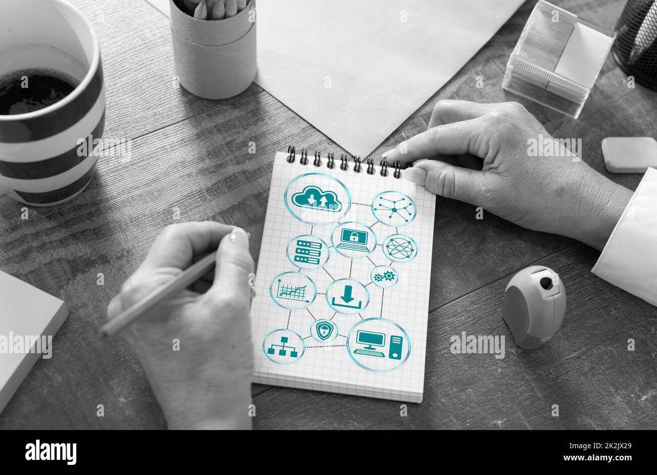 Cloud networking concept drawn on a notepad Stock Photo