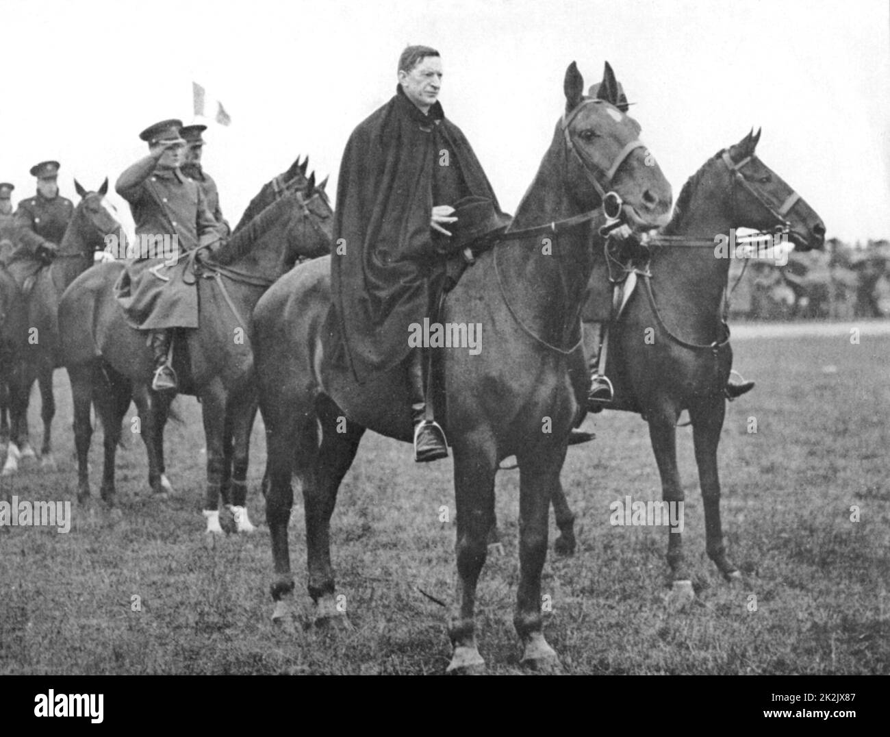 Eamon De Valera (1822-1975) American-born Irish statesman, taking the salute at a march past in Dublin of troops of the Irish Free State, c1934-1935. Half-tone. Black-and-white Stock Photo