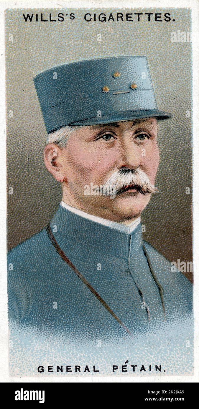 Henri Philippe Omer Petain (11856-1951) French soldier and statesman: superseded Nivelle as Commander-in-Chief, May 1917, Head of Vichy government after 1940. Chromolithograph card 1917 Stock Photo