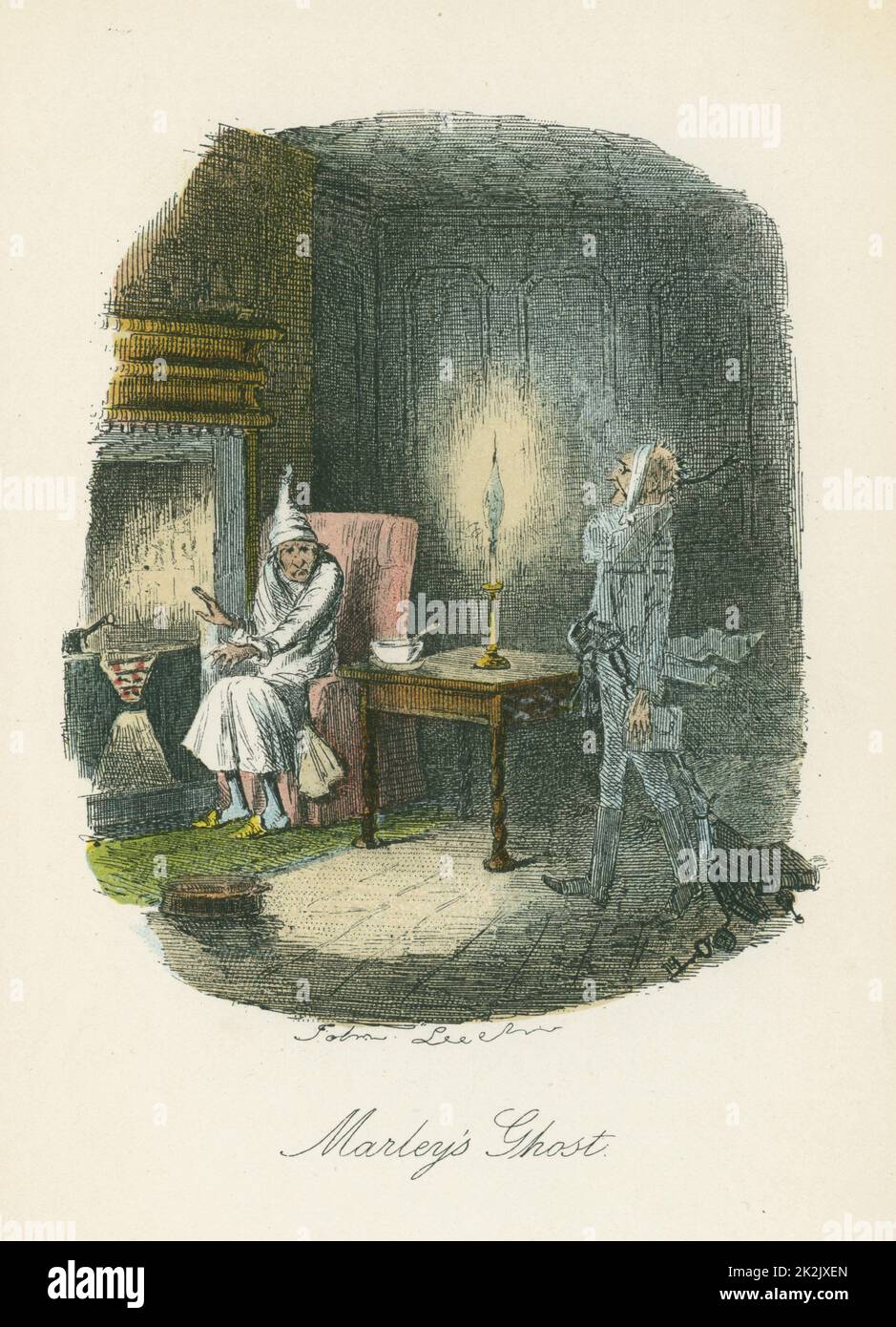 Marley's ghost appearing to Scrooge. Illustration by John Leech (1817-64) for Charles Dickens 'A Christmas Carol', London 1843-1844 Stock Photo