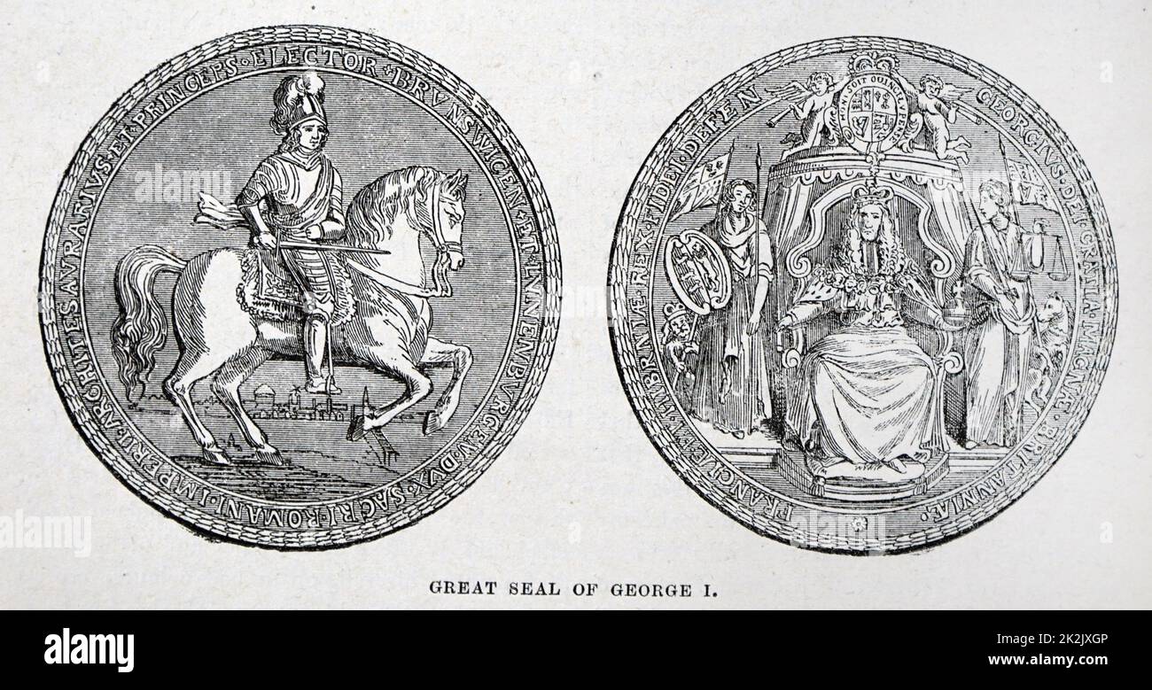 The Great Seal of George I of Great Britain (1660-1727) ruler of the Duchy and Electorate of Brunswick-Lüneburg in the Holy Roman Empire. Dated 18th Century Stock Photo