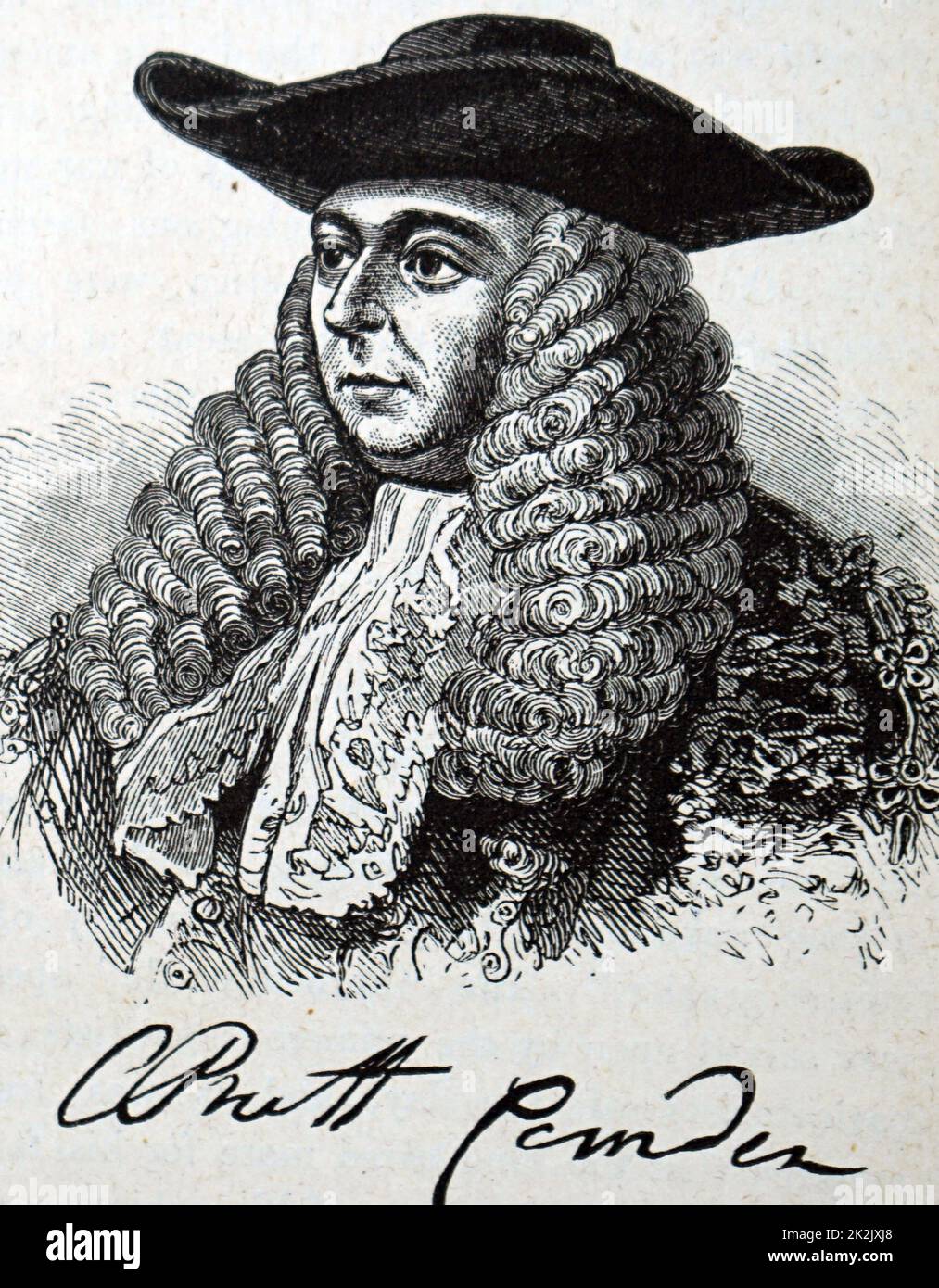 Engraved portrait of Charles Pratt, 1st Earl Camden (1714-1794) an English lawyer, judge and Whig politician and Earl of Camden. Dated 18th Century Stock Photo