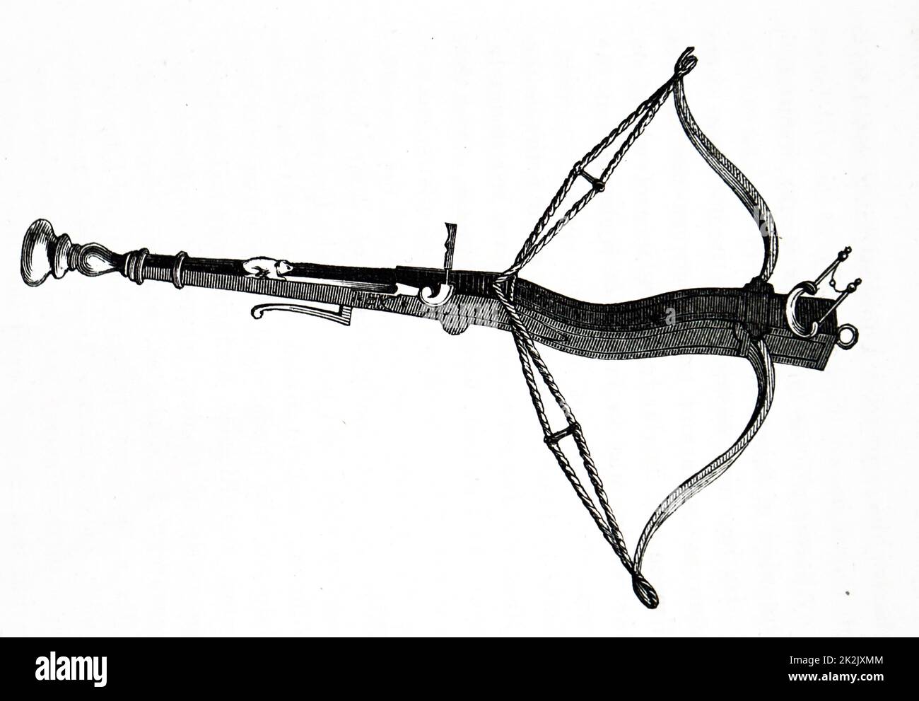 Engraving of an antique crossbow. Dated 18th Century Stock Photo