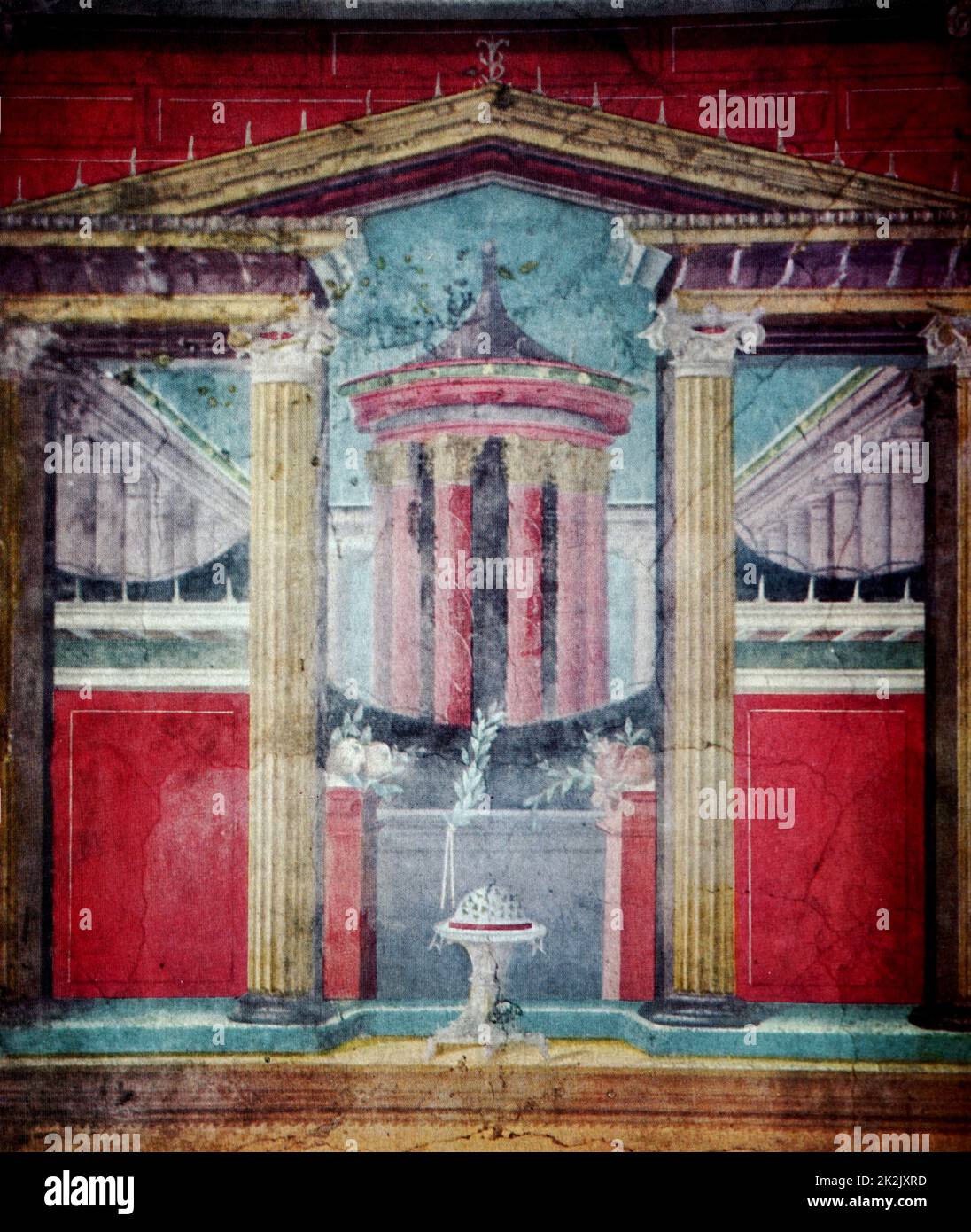 Detail from a fresco depicting ancient Roman architecture. Dated 12th Century Stock Photo