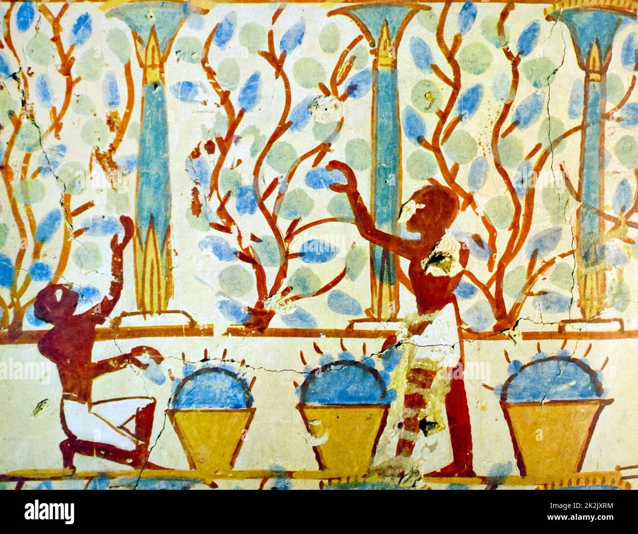 Egyptian tomb wall painting from Thebes, Luxor. Dated 11th Century BC Stock Photo
