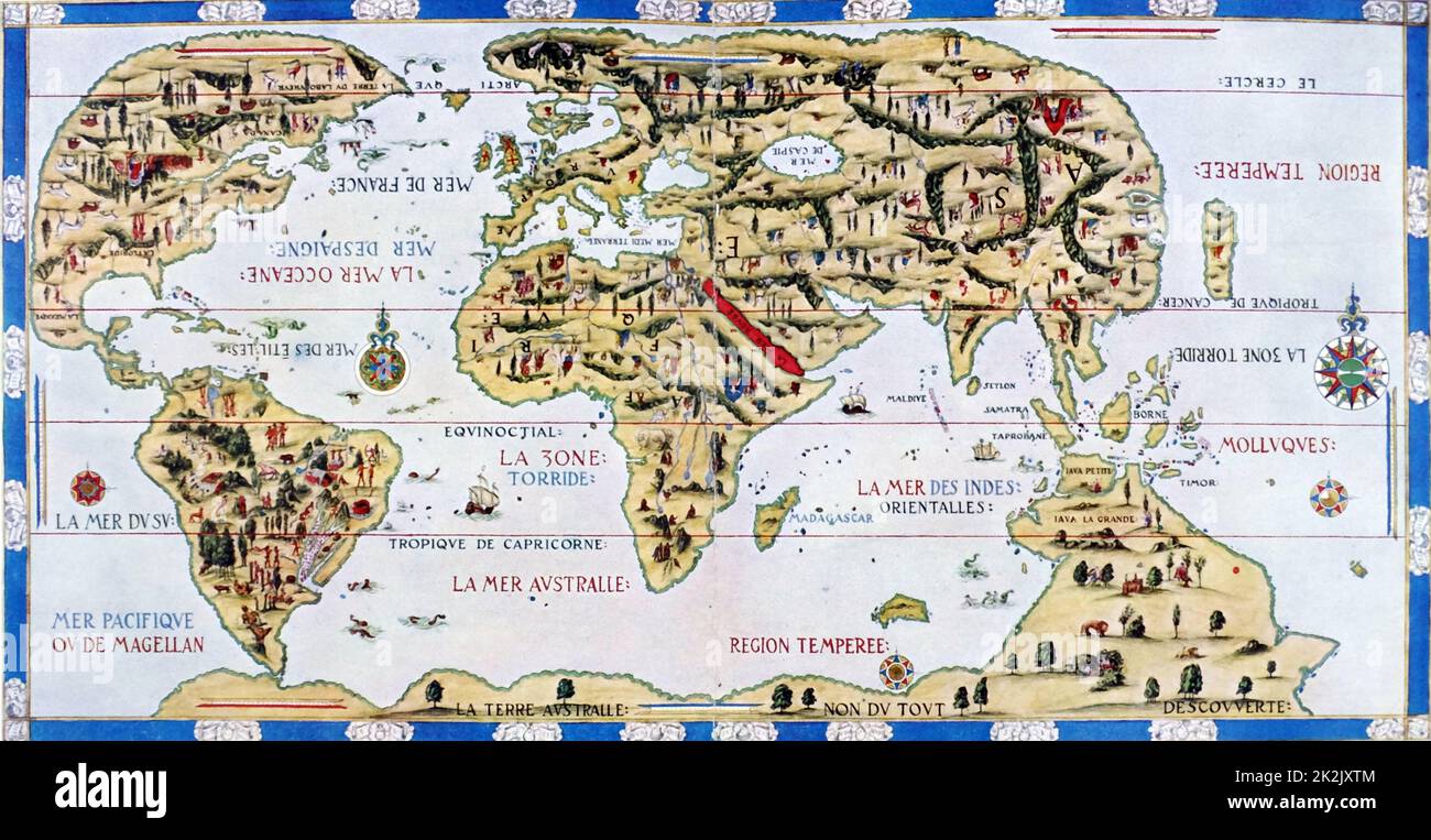 The 'Dauphin' map by Desceliers, 1546, for Henri II, by order of Francis I Stock Photo