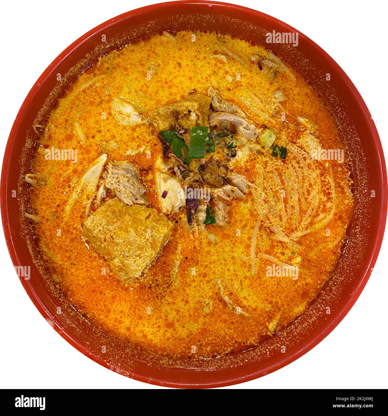 Chicken laksa noodle soup is a spicy noodle soup popular in the