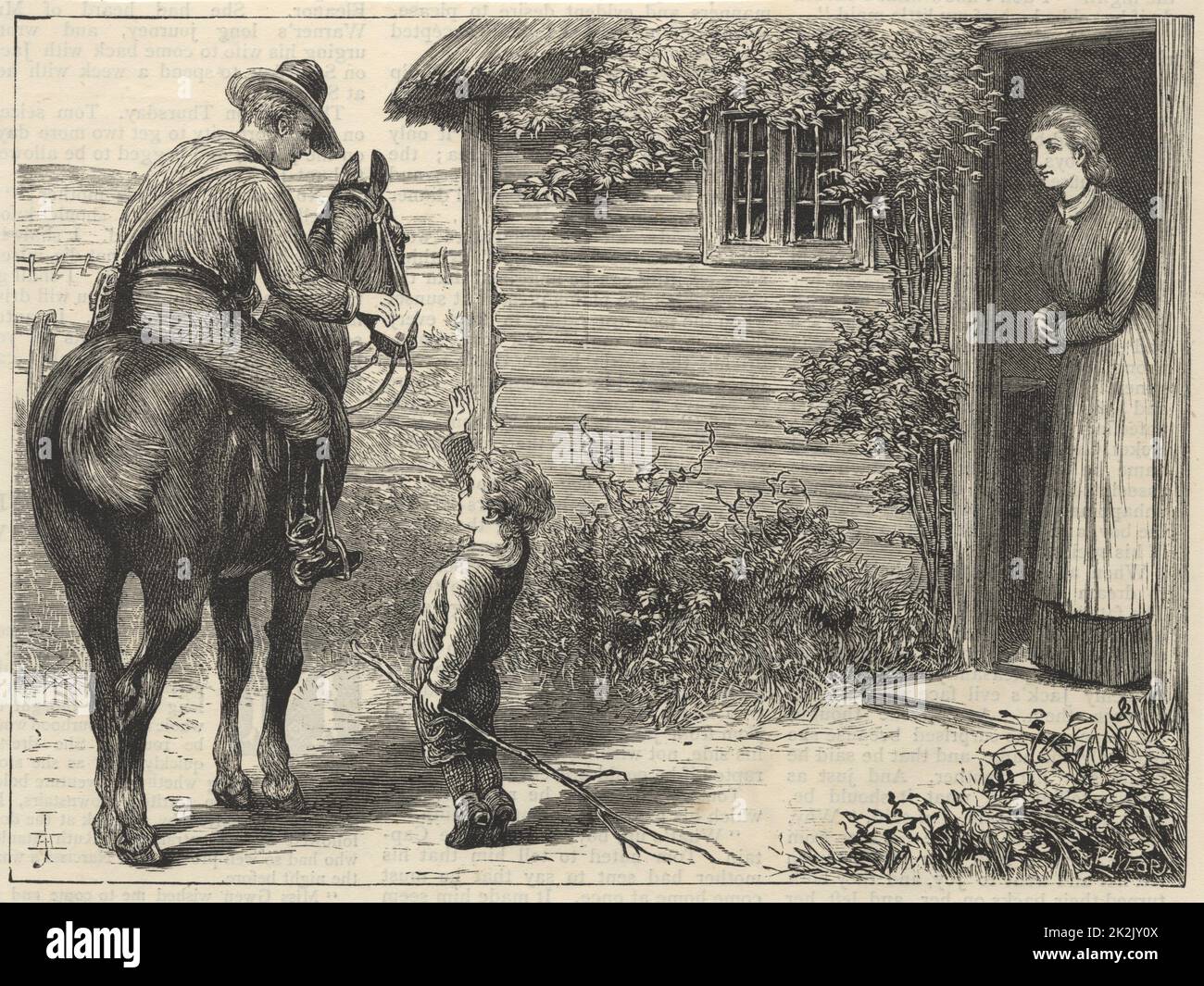 'A Canadian postman mounted on horseback, delivering a letter to an
