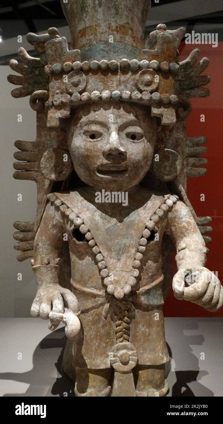 Post-classic Mayan, ceramic Incense burner, representing a female divinity. From Mayapan, Yucatan, Mexico 1250-1550 AD Stock Photo