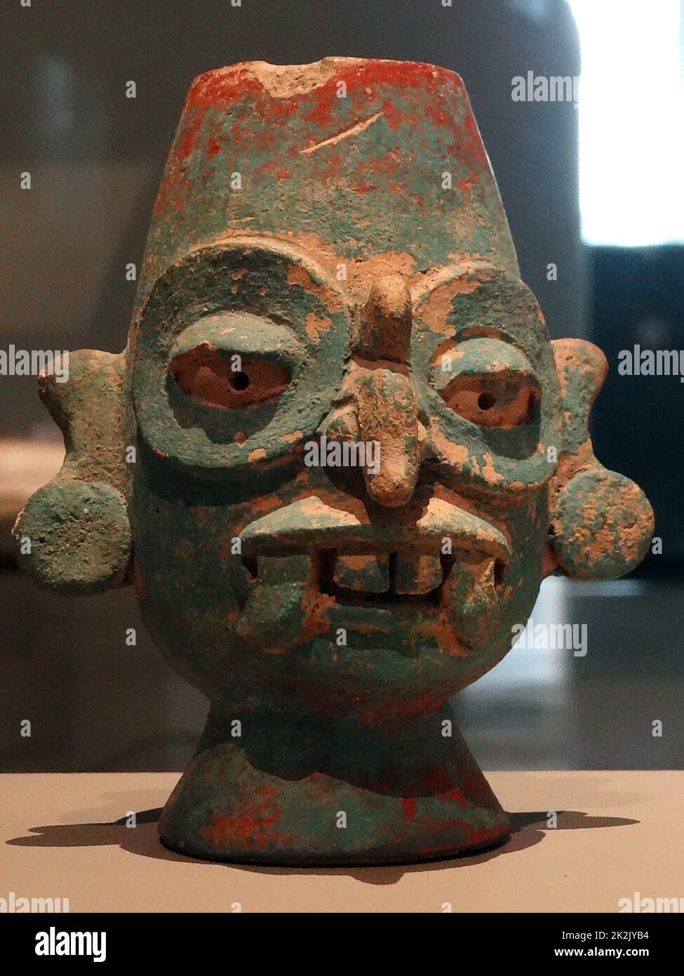 Ceramic vase depicting the Mayan rain deity, Chaac, Yucatan, Mexico. Dated 1250-1550 AD. Stock Photo